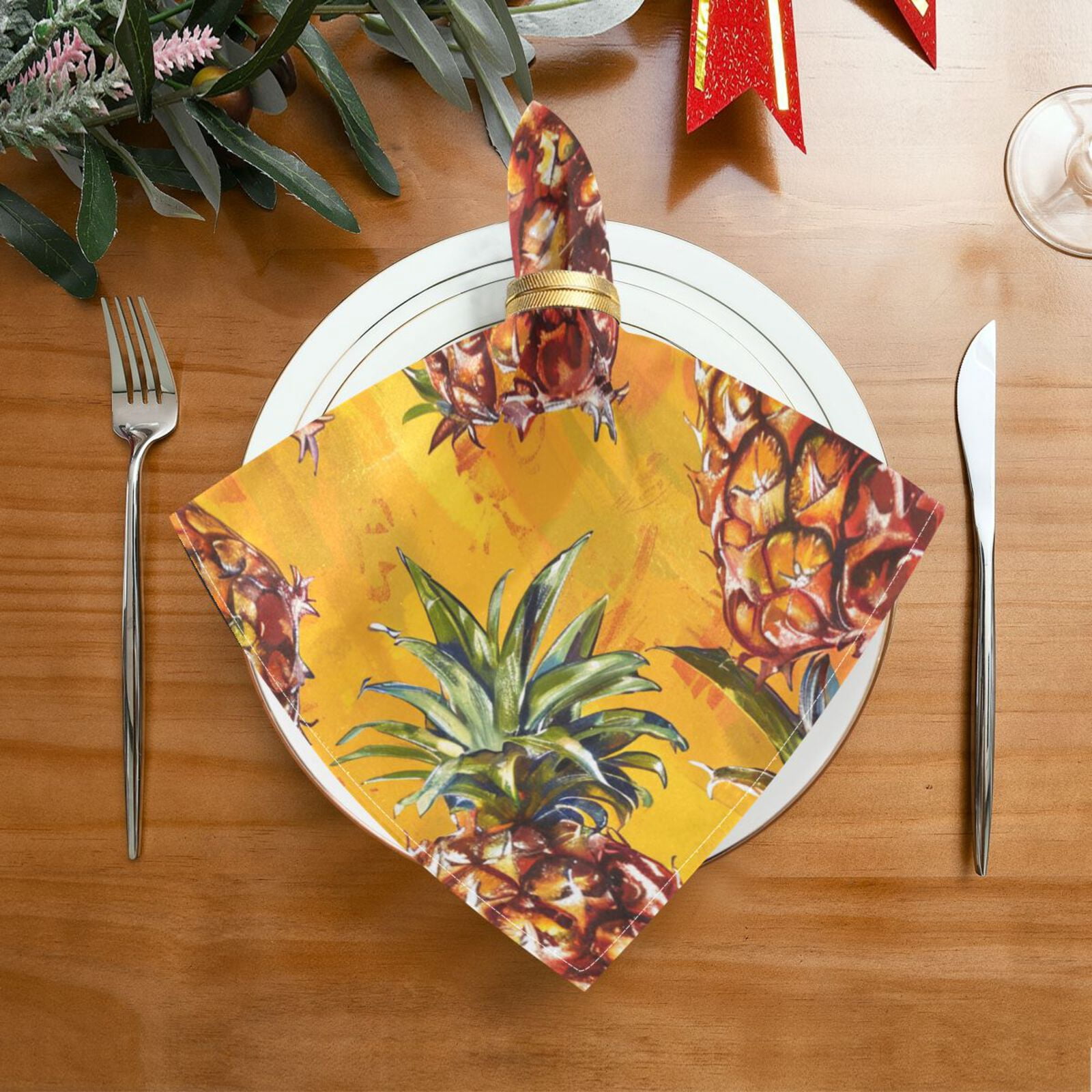 JSTEL Pineapple Fruit Yellow Cloth Napkins Set of 6, 20x20 Inch Washable and Reusable Napkin for Decoupage Dinner Party Everyday Use