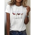 thumbnail image 1 of Camiseta con estampado de copa de vino ombré para mujer, 100 % algodón, cuello redondo, manga corta, corte regular, tejido de punto, para todas las estaciones, ropa para todas las estaciones | Camiset, 1 of 6