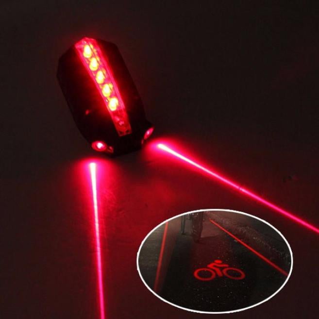 2 Laser 5 LED Bicycle Bike Tail Light Rear Cycling Safety Warning Flashing Lamp 