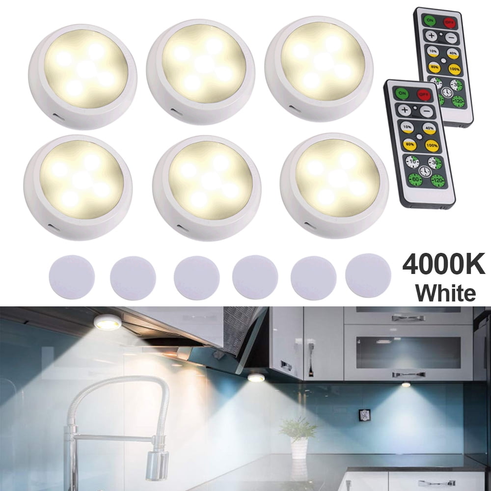 6 Pack Under Cabinet Lights Elfeland RGB Wireless LED Puck Lights Closet Lights 4000K Dimmable Battery Powered Remote Control Atmosphere Night Light Ideal for Cupboard Kitchen Wardrobe Color Changing
