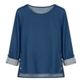 thumbnail image 3 of Loose Fit Soft Dressy Pullover Sweater Tops Women's Spring Round-Neck Denim Casual Comfortable Long-Sleeved Top Blue Xxl, 3 of 7