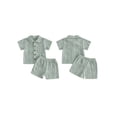 thumbnail image 2 of BemeyourBBs Toddler Baby Boys Summer Clothes Baby Boy Church Outfit Textured Button Down Short Sleeves Shirt and Elastic Shorts Set Baby Boy Beach 2 Piece Outfits, 2 of 9