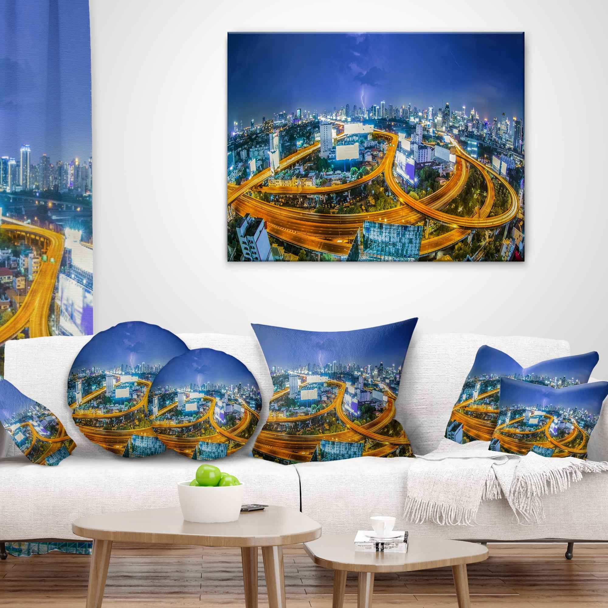 Designart Bangkok City - Cityscape Photography Throw Pillow - 12x20