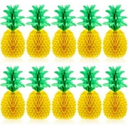 Valatala 10Pcs 14 Inch Pineapple Honeycomb Centerpieces Tissue Paper Pineapple Table Hanging Decorations for Hawaiian Luau Party