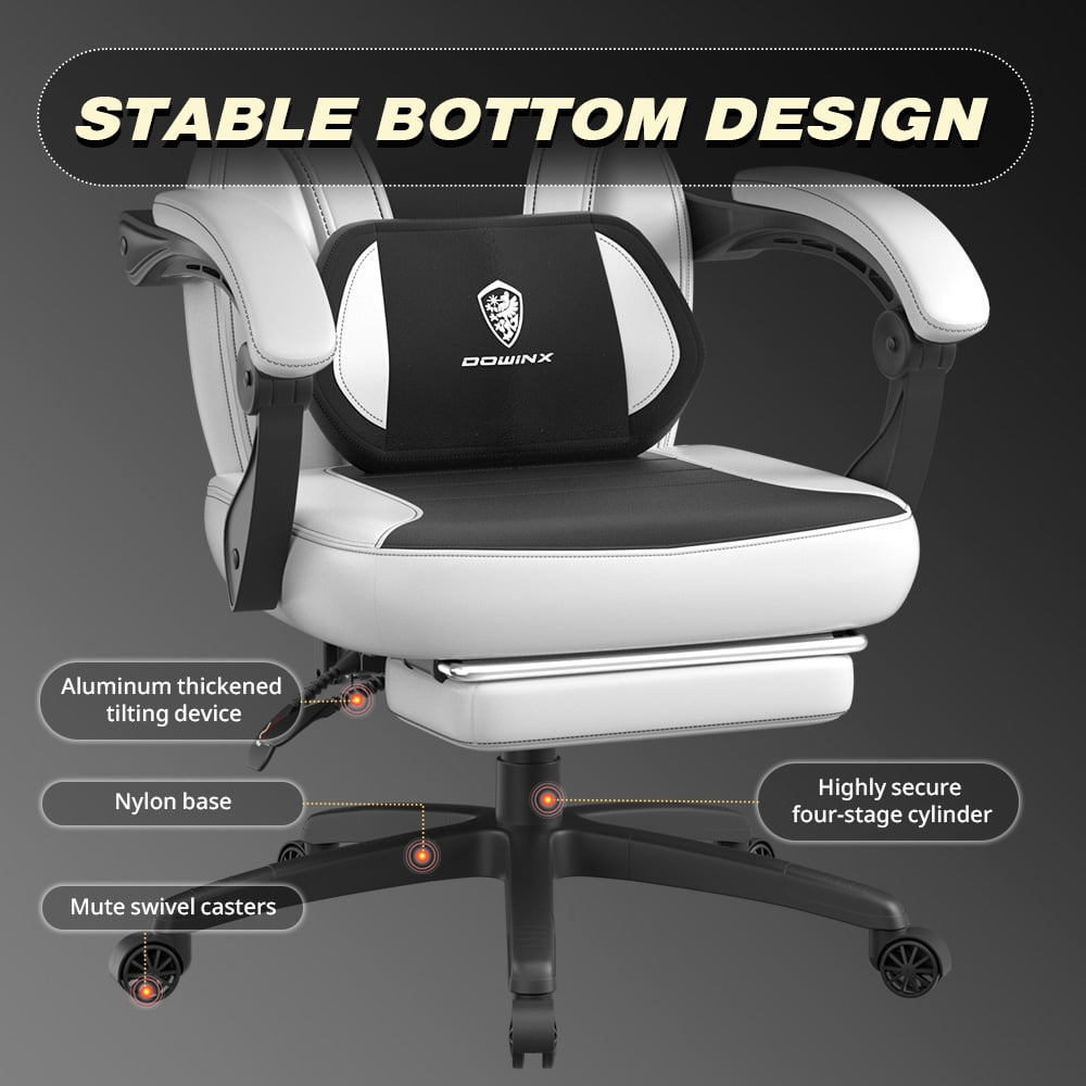 GOOSEA Gaming Chair with Footrest and Lumbar Massage, High Back Ergonomic Computer Desk Chair, Big and Tall Office Chair with Retractable Footrest, 300lbs, White