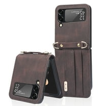 Allytech Galaxy Z Flip 3 Wallet Case, Z Flip 3 5G Case, Premium PU Leather Cards Holder Crossbody Shoulder Strap Anti-scratch Shockproof Drop Protection Case Cover for Samsung Galaxy Z Flip 3 - Brown