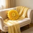 thumbnail image 2 of JWH Small Round 3D Decorative Flower Throw Pillows Round Velvet Cushions 14inch Yellow for Room Sofa Bedding Decor, 2 of 12