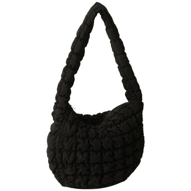1506 Bolso Tipo Nube Gran Capacidad Acolchado Con Textura Plumón Bandolera Tipo Bandolera para Mujer (negro)