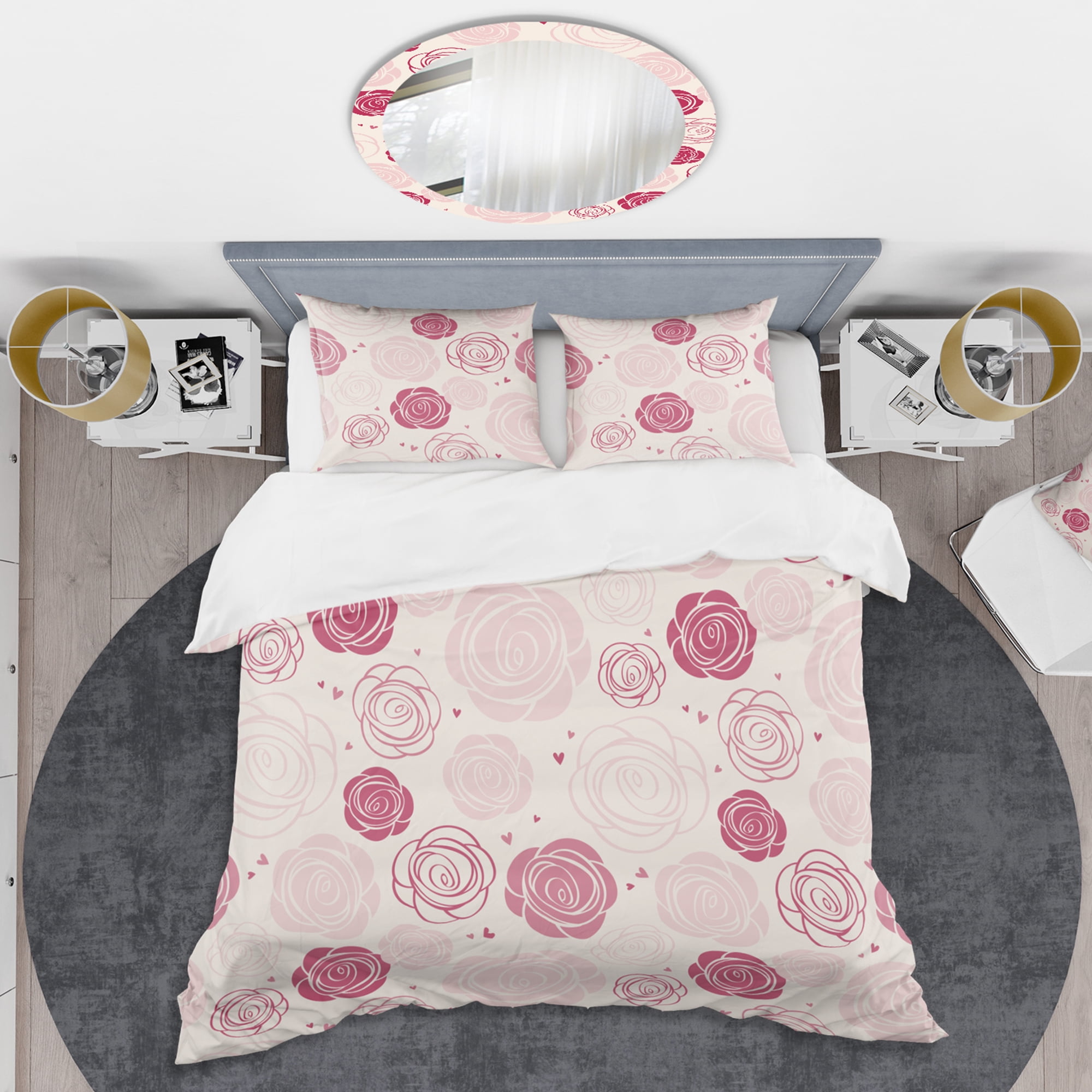 Designart 'roses pattern' Mid-Century Modern Duvet Cover Set