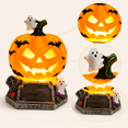 thumbnail image 3 of Halloween Pumpkin Ghost Table Lamp, Orange Resin Handcrafted Night Light with Warm LED Glow, Spooky Decor for Bedroom Desk Bar Mantel Party Home, 3 of 6