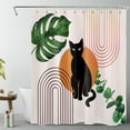 thumbnail image 1 of HVEST Mid Century Shower Curtain for Bathroom Funny Black Cat and Moon Geometric Bathroom Shower Curtains with Hooks, Modern Green Eucalyptus Leaf and Monstera Bathroom Curtains Shower Set 60x72 inch, 1 of 6