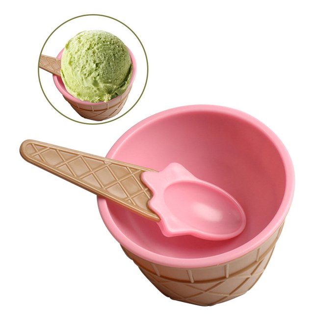Naiovety Cuchara para cuenco de helado con una cuchara Cuencos de helado para niños Copa de helado Mostrada rosado