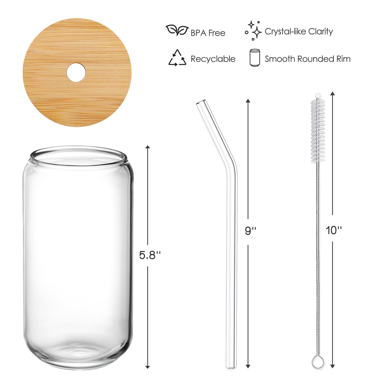 Set of 4 Can Shaped Drinking Glasses with Bamboo Lids & Straws - Clear  Snifter Water Glass Cups, 16o…See more Set of 4 Can Shaped Drinking Glasses