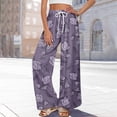 thumbnail image 6 of Dress Pants Women Petite High Waisted Wide Leg Summer Beach Vacation Pants Boho Lounge Casual Palazzo Trousers, 6 of 9