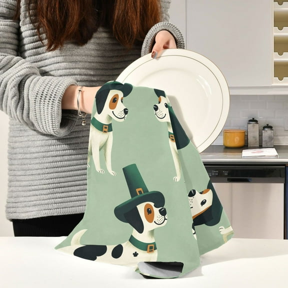 BZSMCE Kitchen Towels Creative Ffyy3_seamless_dogs_wearing_leprechaun_hats_in_the_style_of_mar_10b89d95-322b-489f-b310-8ce045b58c29 Pattern Durable Kitchen Towel