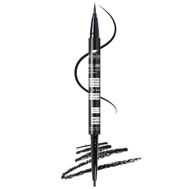 Delineador de ojos de doble punta Kokie Gel Ink (negro mate)