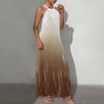 thumbnail image 7 of ZZwxWA Womens Summer Halter Neck Maxi Dress Sleeveless Pleated Flowy Long Dress Causal Travel Vacation Beach Sundress Gradient Color Cold Shoulder Ladies Sundress, 7 of 7