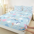 thumbnail image 3 of Castle Fairy Kawaii Unicorn Bed Sheets,Cartoon Floral Love Heart King Sheets, 3 of 7