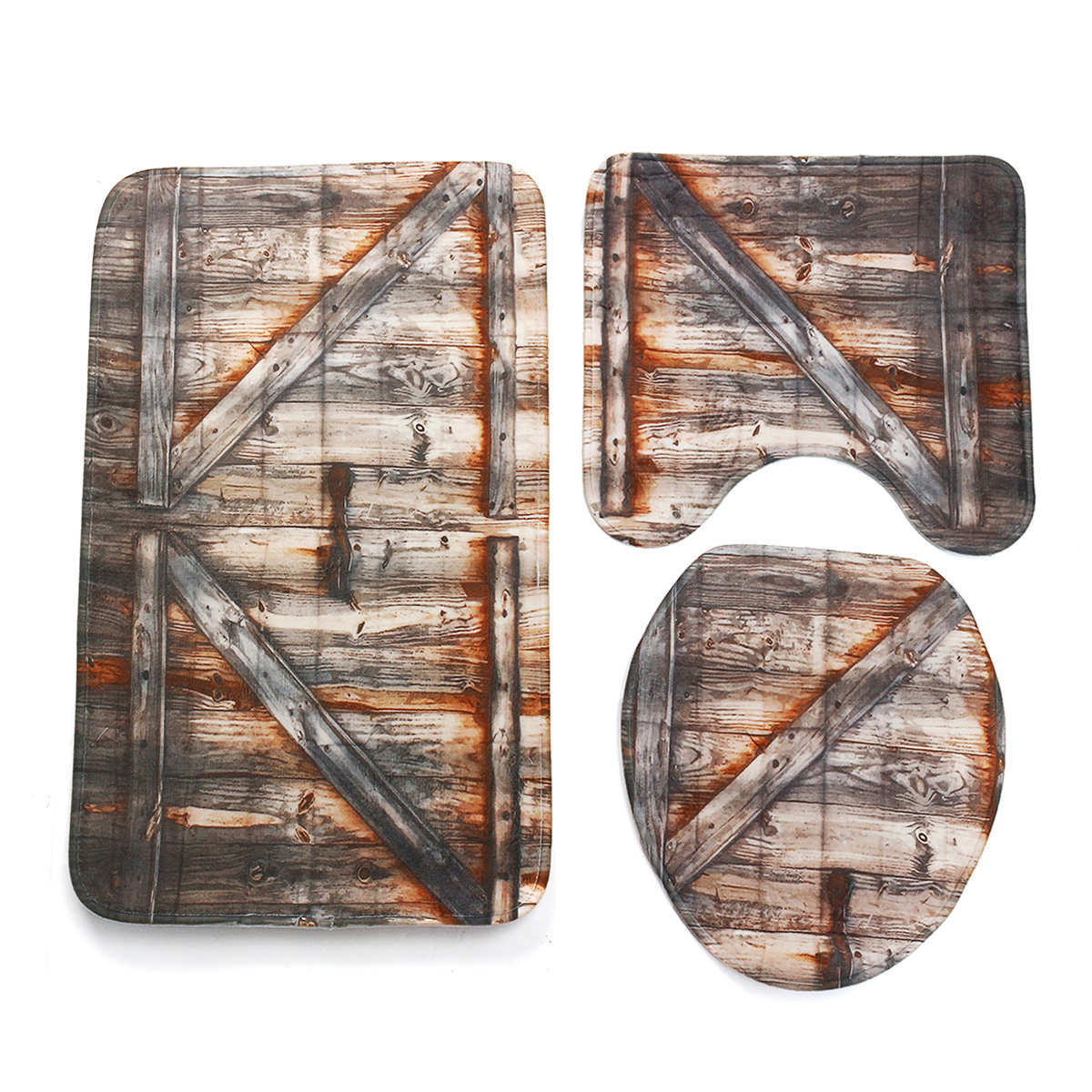 3Pcs AntiSlip Wood Bathroom Mat Set Toilet Cover Modern StyleBath Mat