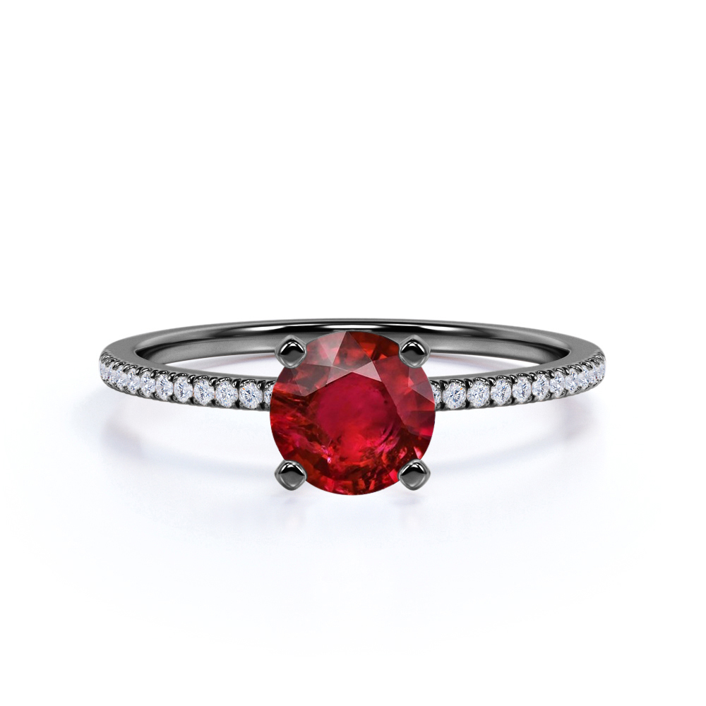 Sterling Silver Classic Round Cut Ruby Floral Engagement Wedding Halloween Ring For Her