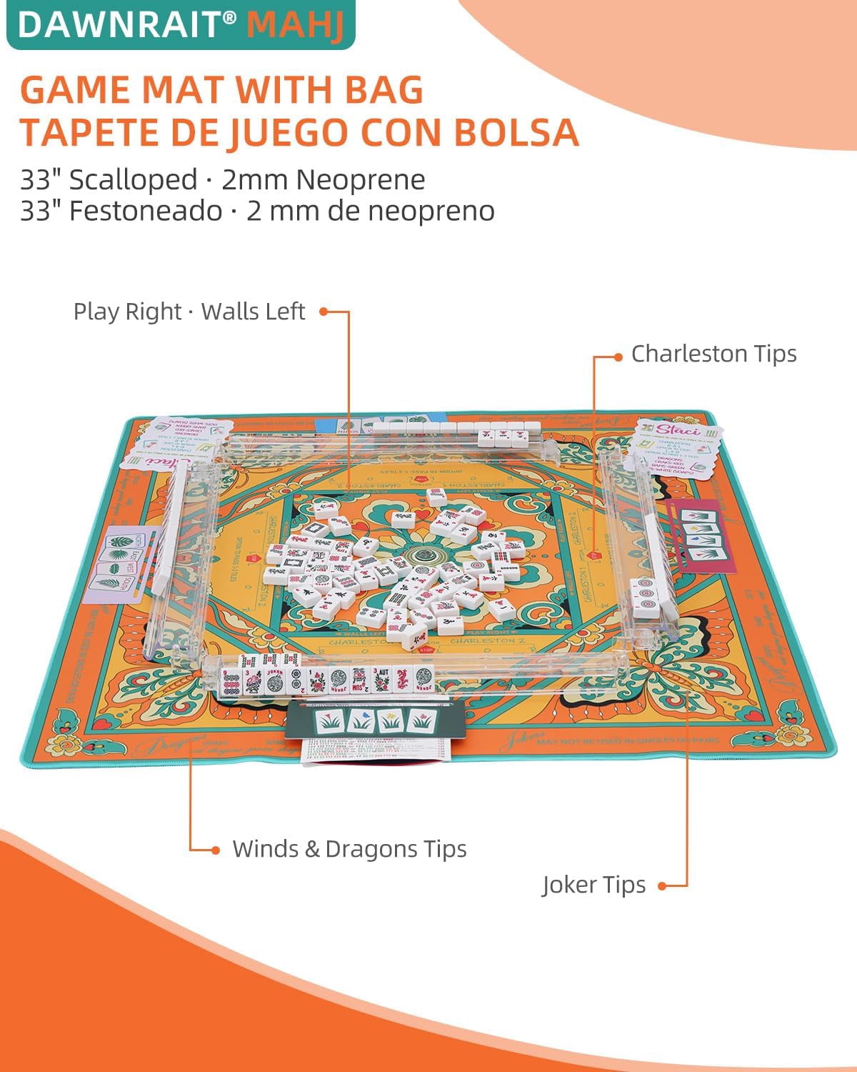 ® Aesthetic Mahjong Mat for Table with Rules:31.5" Noise Reduction & Non-Slip Neoprene American Mah Jong Tabletop Cloth Cover - Mah Jongg Accessories and Gifts for Beginner Lovers Party Travel