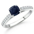 thumbnail image 2 of Gem Stone King 10K White Gold Blue Sapphire and White Lab Grown Diamond Engagement Ring for Women (0.88 Cttw, Cushion 5MM, Gemstone September Birthstone, Available in Size 5, 6, 7, 8, 9), 2 of 4
