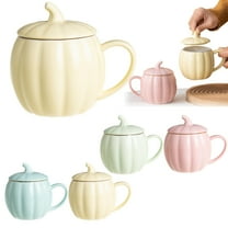 Basdi Pumpkin Mug, Ceramic Pumpkin Cup with Lid for Holidays - Creative Autumn Decor, Festive Indoor Coffee Mug, Charming Seasonal Serving & Drinking Vessel, Ceramic Holiday Cup, Blue