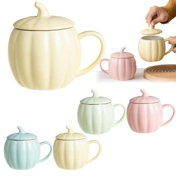 Basdi Pumpkin Mug, Ceramic Pumpkin Cup with Lid for Holidays - Creative Autumn Decor, Festive Indoor Coffee Mug, Charming Seasonal Serving & Drinking Vessel, Ceramic Holiday Cup, Blue