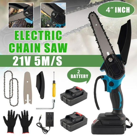 Rtmgob 4-Inch Electric Mini Chainsaw Cordless with 2 Battery 2 Chains, Portable Small Saw Chain for Cutting Trees, Hand Held Mini Chainsaw Gift for Men, Husband