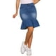 thumbnail image 4 of Falda de mezclilla ajustada con volantes en la parte inferior, de longitud a la rodilla, para mujer, color azul, 4 of 6