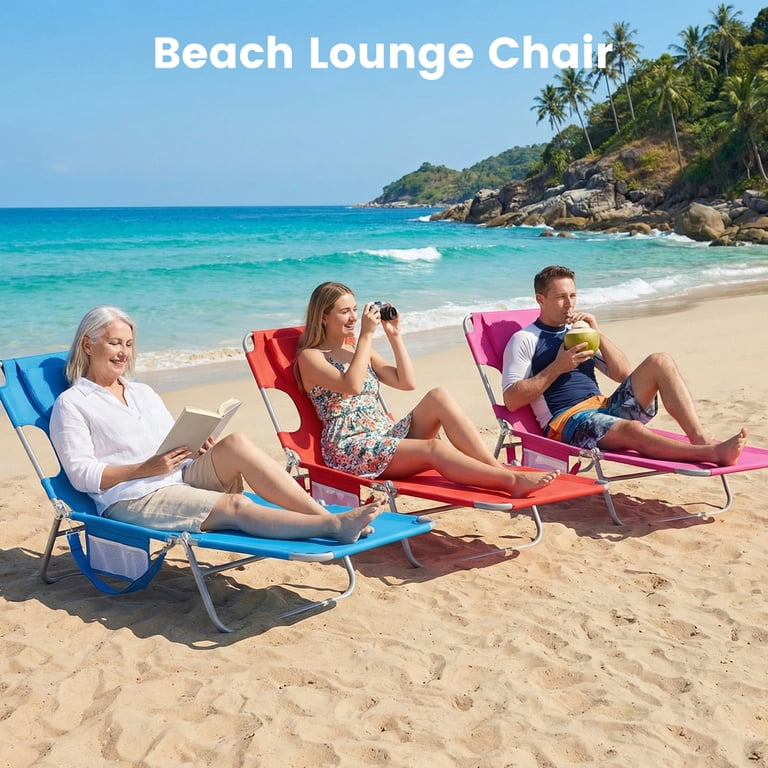 EDX Folding Adjustable Beach Lounge Chair, Pink photo 2