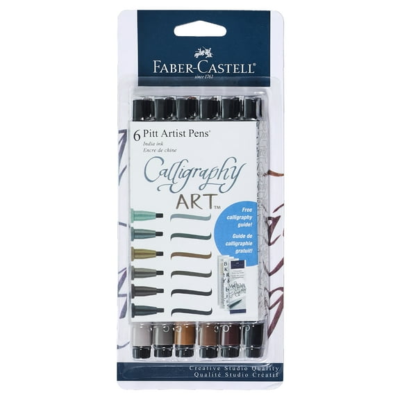 Faber-Castell Pitt Artist Pen Calligraphy, 6 Count Calligraphy Kit for Adults, Beginners