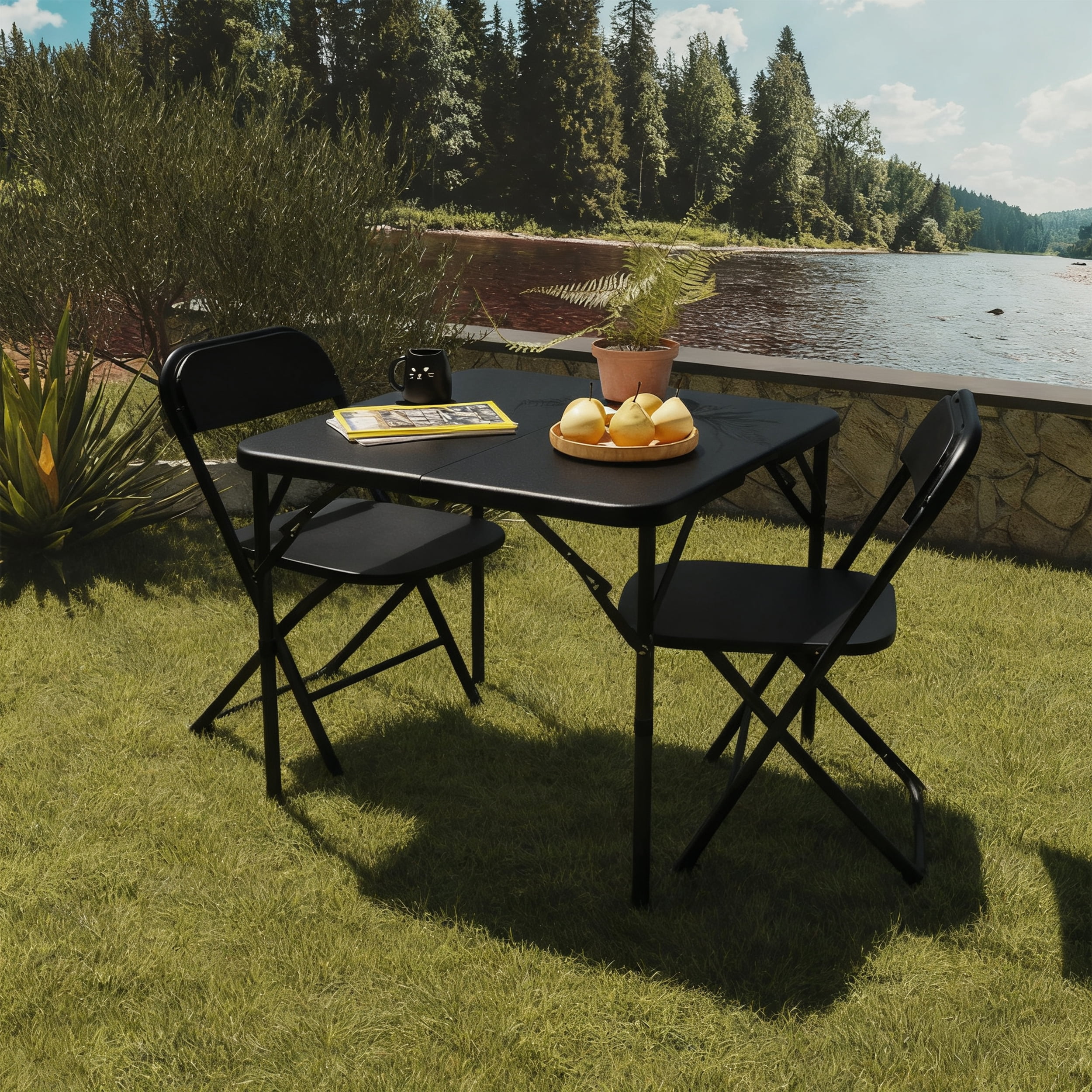 Leumius 34" Square Folding Table,Fold-in-Half Plastic Card Table