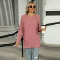 thumbnail image 5 of SWSMCLT Women's Soft Pullover Sweater Long Sleeve Work Boat Neck Tunic Top Button Split Crewneck Knit Fall Fashion Pink X-Large, 5 of 5