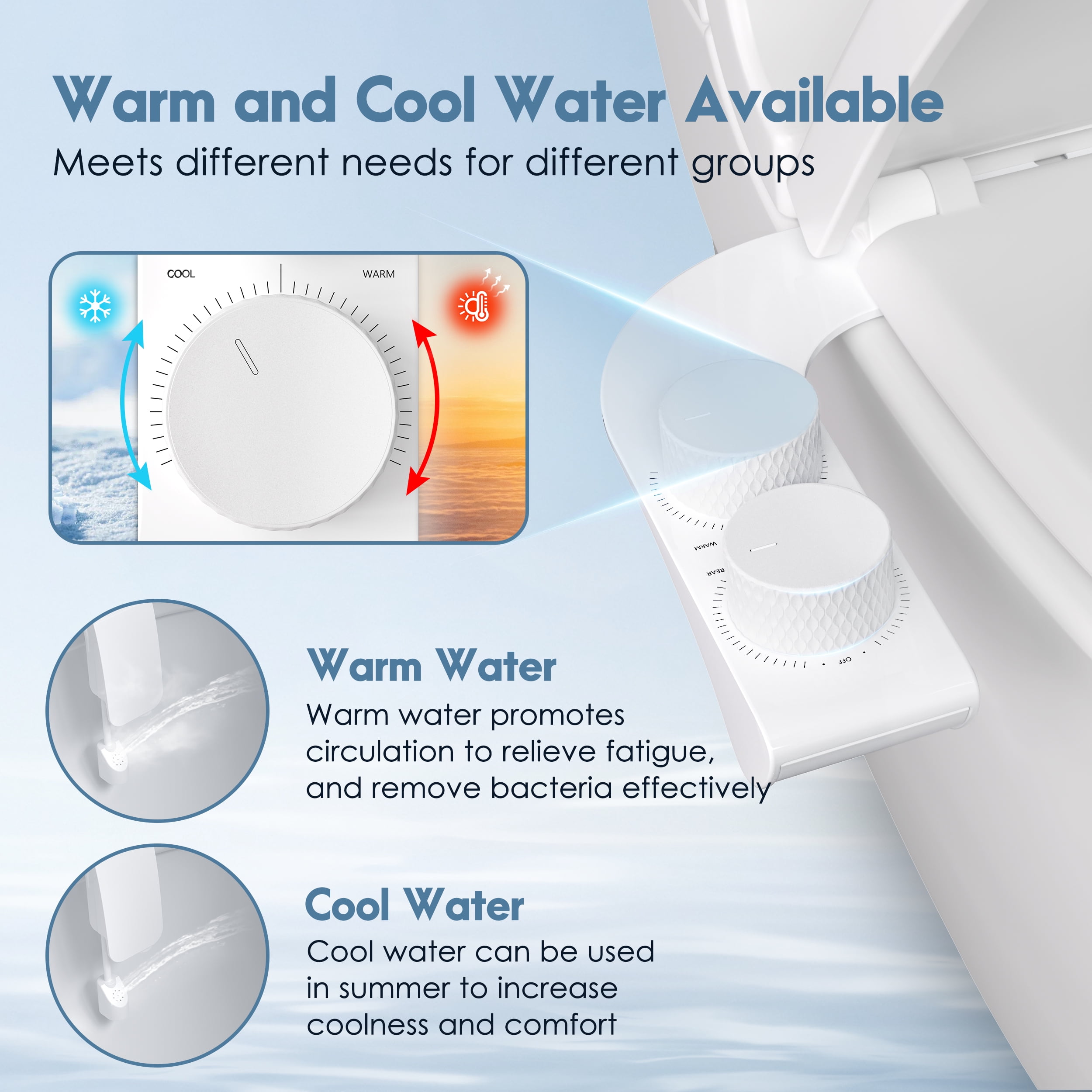 Doulami Bidet Attachment for Toilet Warm & Cold Water, Non-Electric Toilet Seat Attachment with Embedded Steel Bars, Dual Nozzle Self-Cleaning Ultra-Slim Bidet Adjustable Water Pressure