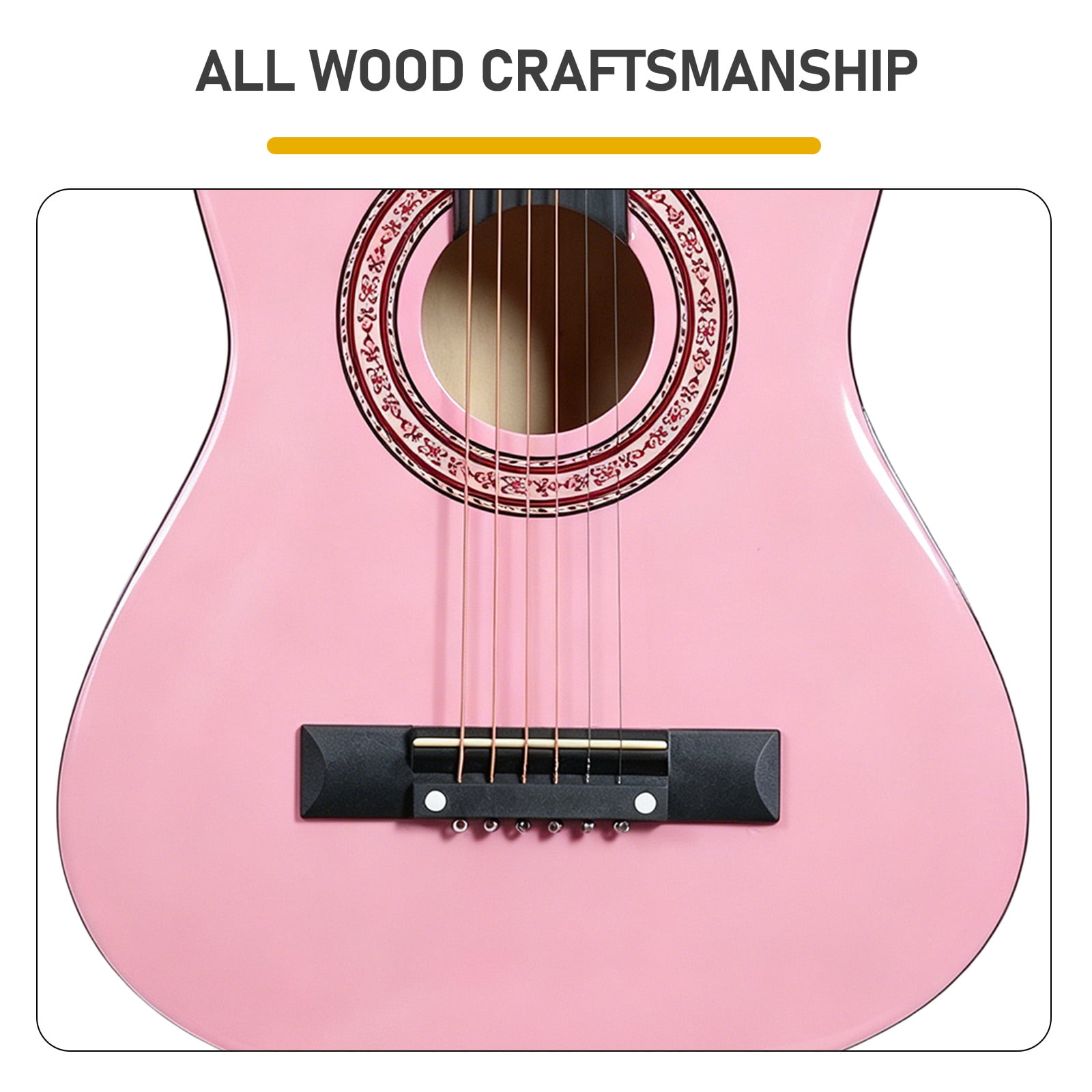 30in Round Acoustic Guitar with Picks, Strings, Capo, Case, Tuner, and Strap - Light Pink
