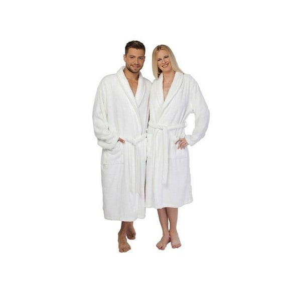 Plush Fleece (100%P Coral) Extra Soft 400GSM Shawl Collar Spa Robes Unisex White Size: MEDIUM 1/Pack
