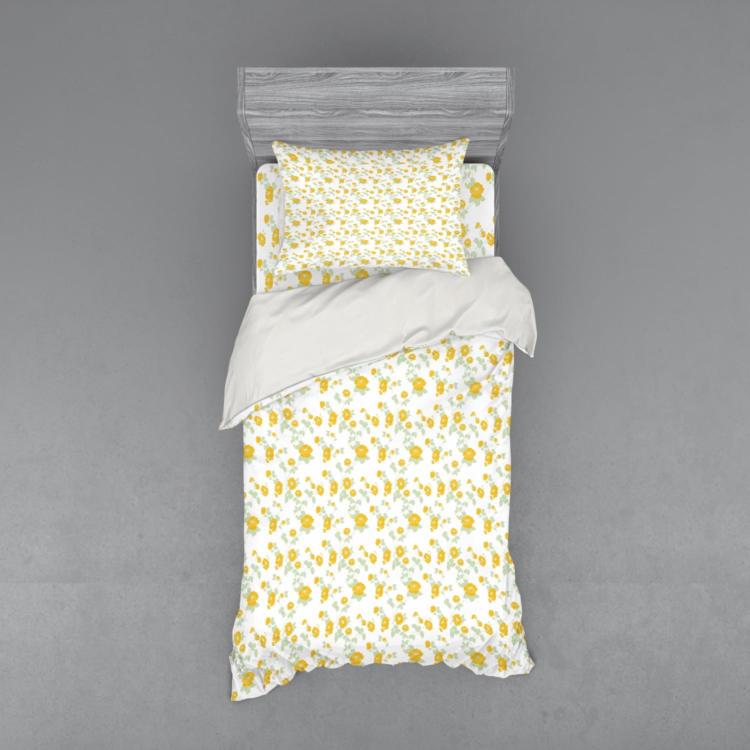 Floral Duvet Cover Set, Simplistic Yellow Wild Roses Blossoming