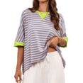 thumbnail image 1 of Nituyy T-Shirt d'Été Ample pour Femmes Imprimé Rayé Manches Courtes Col Rond Tops Décontractés Surdimensionnés, 1 of 7