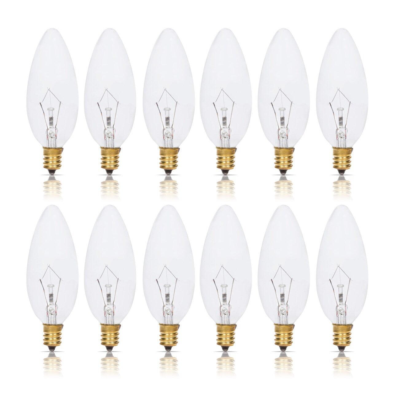 Simba Lighting Candelabra Torpedo Clear B10 CTC 25W E12 Base Light Bulbs 120V Warm White 2700K, 12 Pack