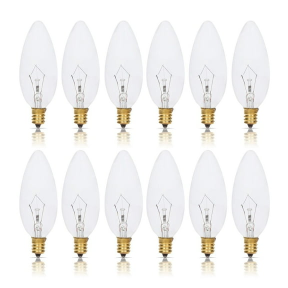 Simba Lighting Candelabra Torpedo Clear B10 CTC 25W E12 Base Light Bulbs 120V Warm White 2700K, 12 Pack
