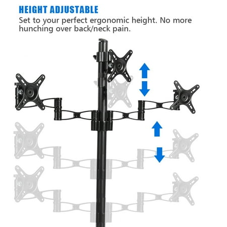 Rotating Monitor Stand VBESTLIFE Triple Monitors Desk Mount Stand Mount 360 Rotation Fits 3 Screens 10 to 27 Aluminium Alloy, 3 Monitor Stand 27 inch, 3 Monitor Stand ()