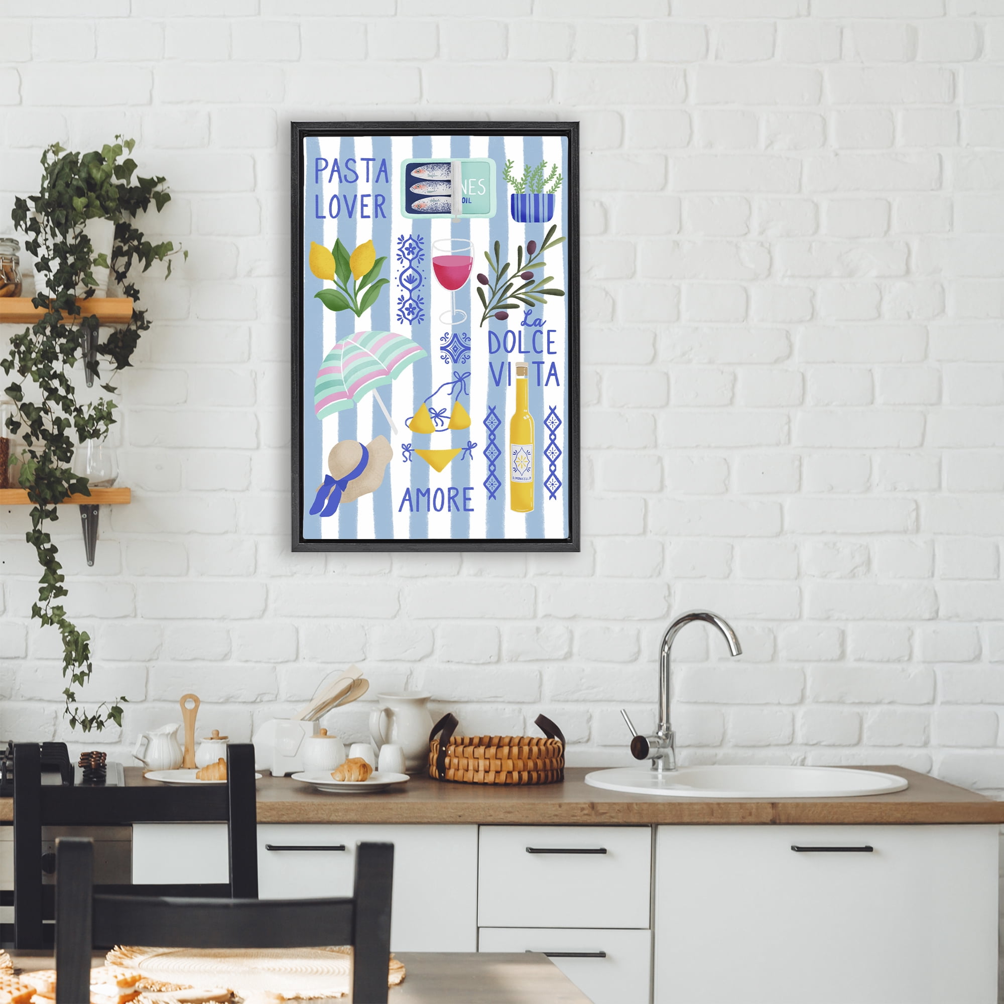 Stupell Industries Pasta Lover Mediterranean Black Framed Floater Canvas Wall Art, design by Metka Hiti