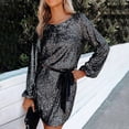 thumbnail image 4 of XIAOCHA Womens Long Sleeve Party Dress Sequin Round Neck Belted Mini Dress Eye Catching Evening Event Dress, 4 of 7