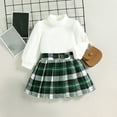 thumbnail image 2 of Toddler Baby Girl Fall Winter Skirt Set Turtleneck Ribbed Long Sleeve T-Shirt Top and Plaid Skirts Dress 2Pcs Party Holiday A-Line Skirt Outfits, 2 of 7