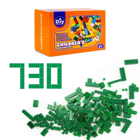 BOROLA Classic Building Bricks Set,11 Creative Shapes Compatible with Most Major Brands, Stackable Children's Puzzle Game，includes Colorful Box, Perfect for Kids Ages 6 (730 PCS,Green)