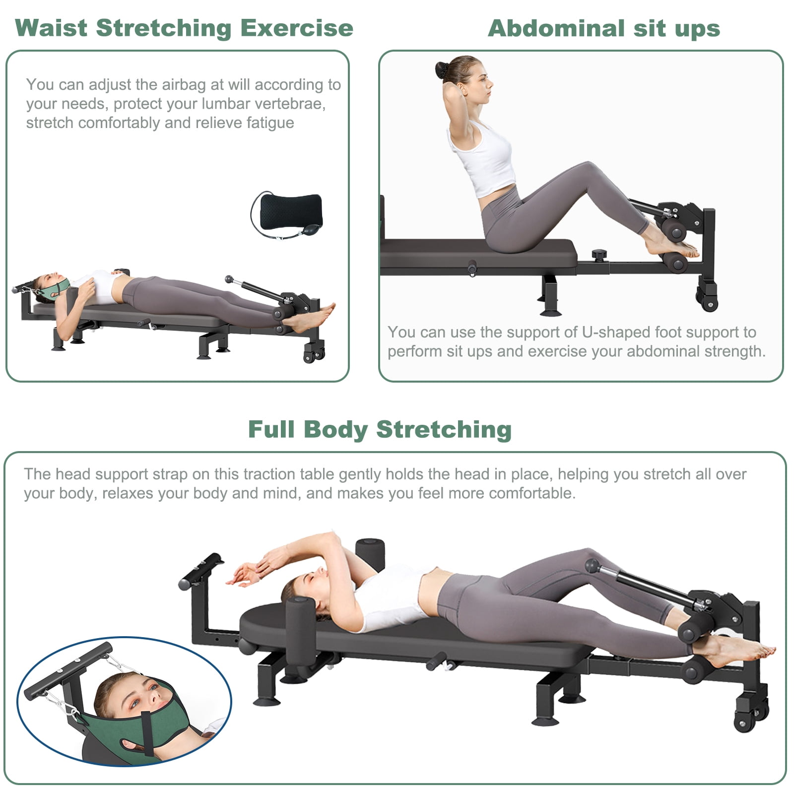 Home Lumbar Traction Table, Portable Massage Cervical & Lumbar Stretcher Bed, Full Body Traction Bed for Tension Relief and Back Decompression (Black)