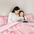thumbnail image 4 of Erosebridal Dreamy Glitters Print Bedding Comforter Set for Girls, Pink Bling M Letter Full Bedding Set, Pink Reversible 7-Piece, 4 of 6