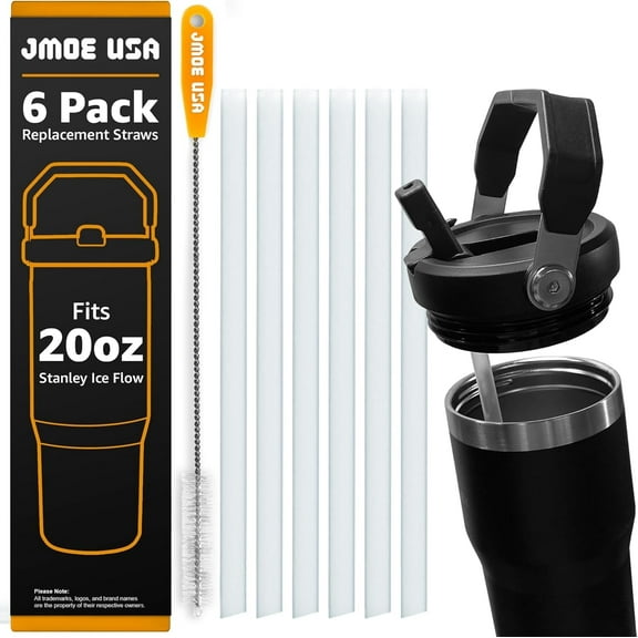 Jmoe USA 20oz Replacement Straws for Stanley IceFlow 1.0 Tumbler with Flip Straw | 6-Pack With Premium Cleaning Brush | Food Grade & BPA Free