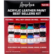 Angelus Acrylic Leather Paint, Sellers Kit, Flexible Paint For Shoes, Sneakers, Leather, Canvas, Furniture, and More - 12 Colors (1 oz Each)